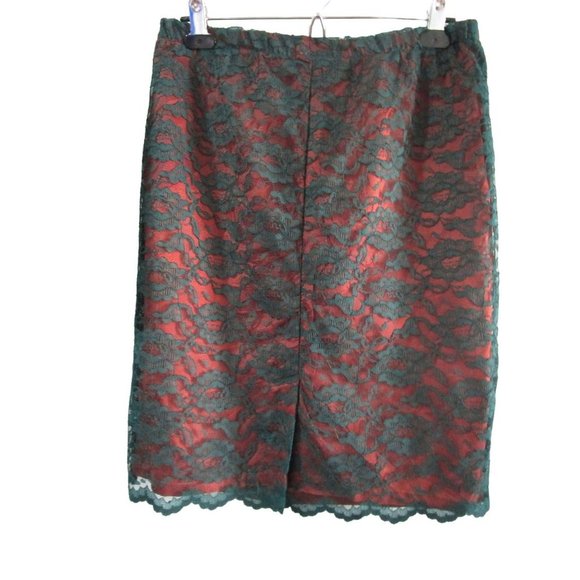 Vintage Hunter Green Sheer Lace Over Rust Acetate Lining Skirt Small GUC - Picture 2 of 12